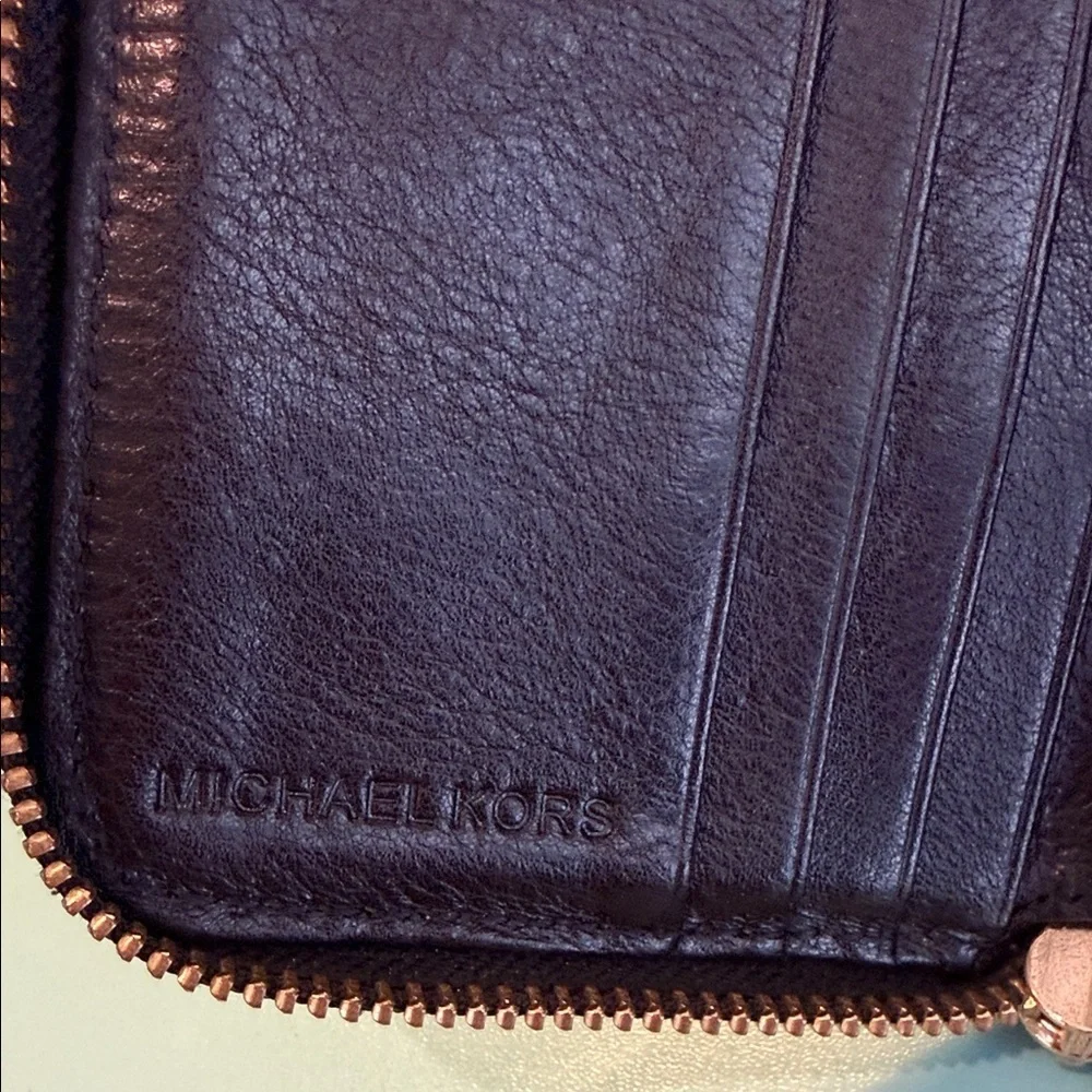 Michael Kors Black and Brown Logo Wallet MK small card coin purse designer
